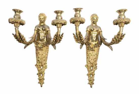 Appraisal: An Assembled Set of Four French Gilt Bronze Two-Light Sconces