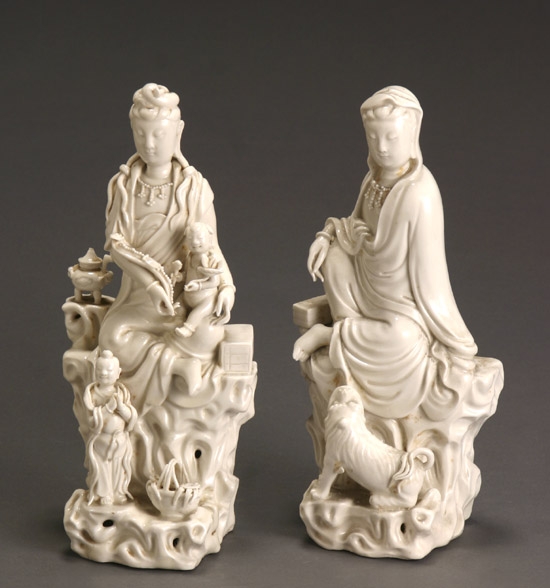 Appraisal: Pair of Chinese 'Blanc-de-Chine' Figures of Seated Guanyin Guangxu-Xuantong Period