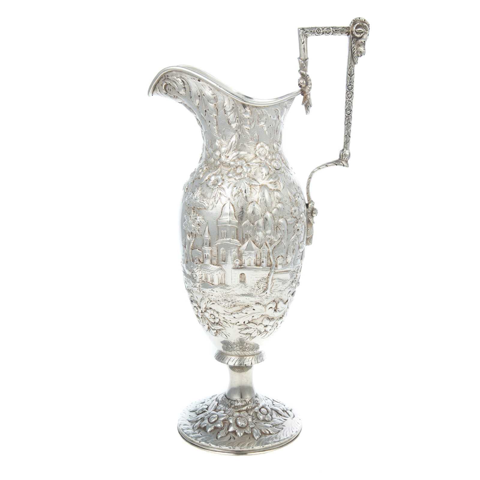 Appraisal: SAMUEL KIRK SILVER REPOUSSE CASTLE ARMORIAL EWER - marked on