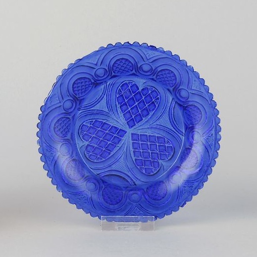 Appraisal: RARE COBALT BLUE LACY GLASS HEART TEA PLATE th CenturyDiameter