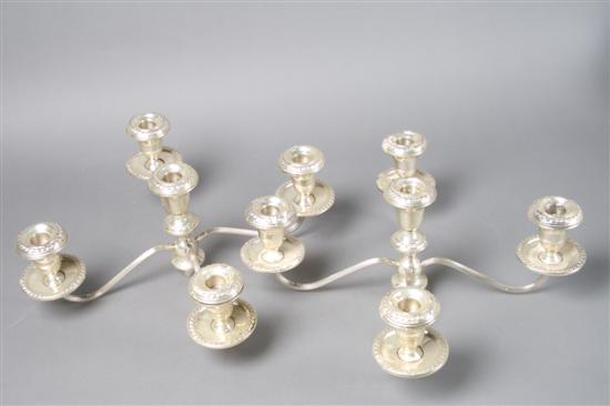 Appraisal: A Pair of American Sterling Silver Five-Light Candelabra Height inches