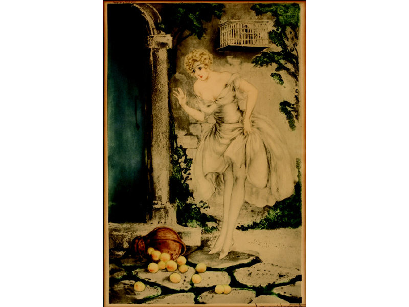 Appraisal: LOUIS ICART FRENCH - Woman with spilled fruit together with