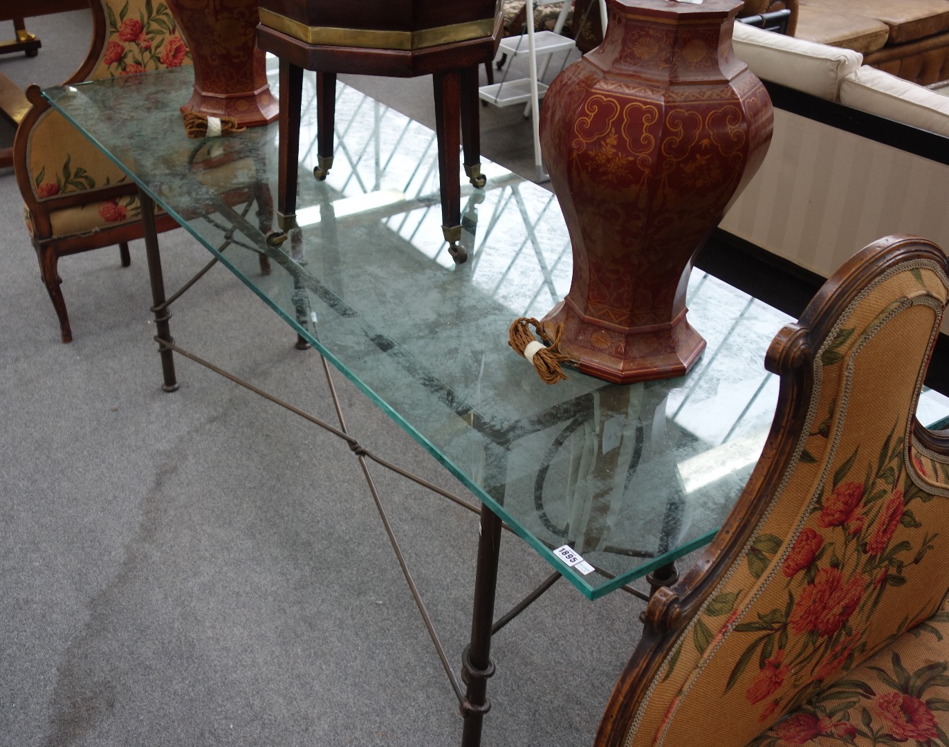 Appraisal: A th century console table the rectangular glass top on