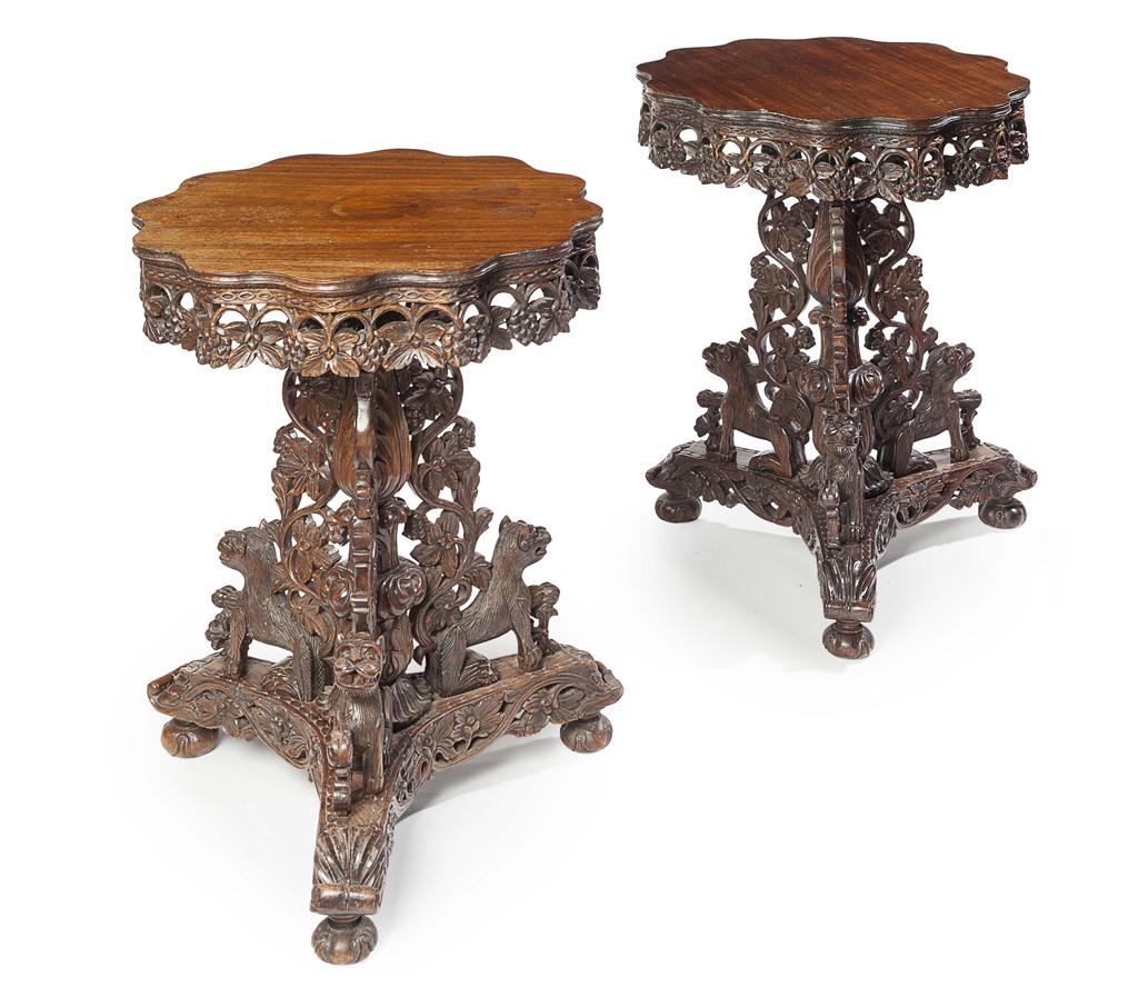 Appraisal: PAIR OF INDIAN ROSEWOOD OCCASIONAL TABLES MID LATE TH CENTURY