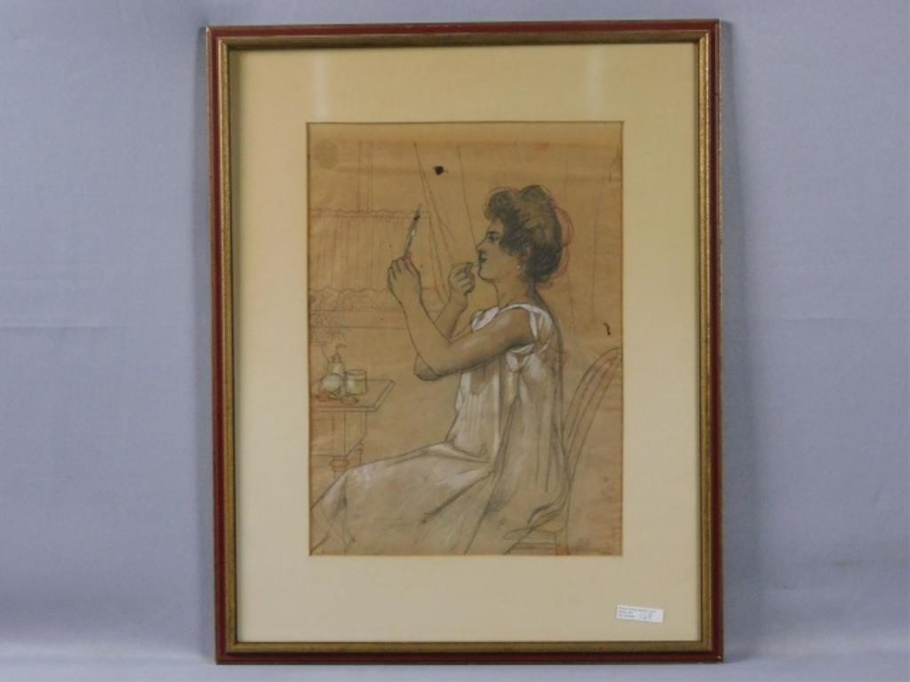 Appraisal: CHARLES MAURIN - FRANCE LADY AT HERtoilette mixed media drawing