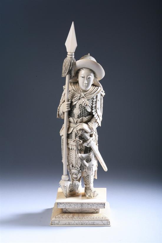 Appraisal: CHINESE IVORY FIGURE OF WARRIOR Standing wearing an armor sword