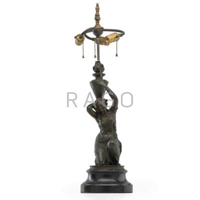 Appraisal: FIGURAL BRONZE LAMP Female water carrier mounted on black marble