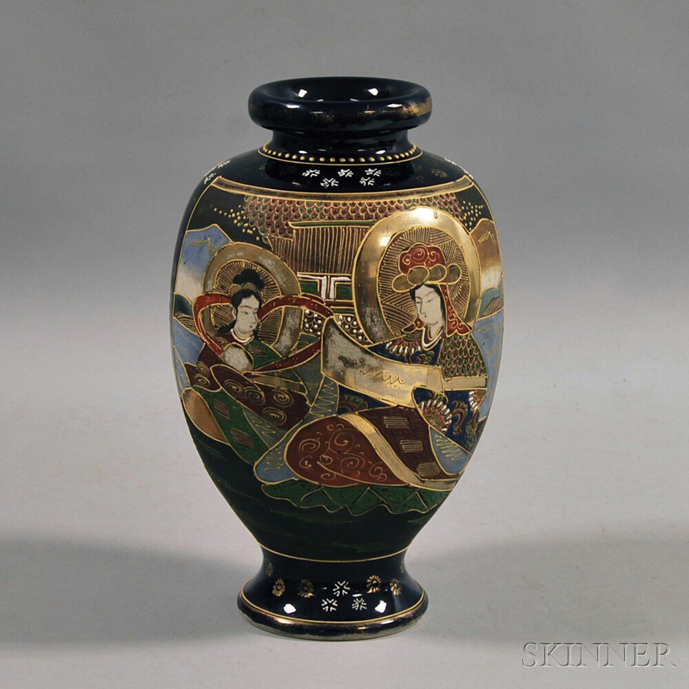 Appraisal: Hand-painted Satsuma-style Porcelain Vase with figural decoration to either side