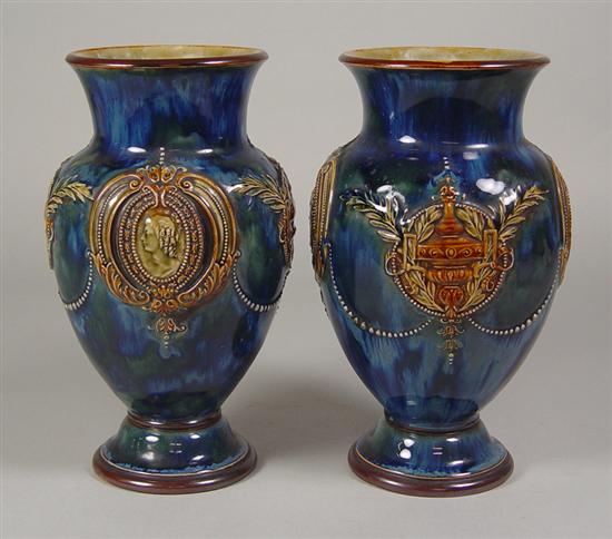 Appraisal: Pair of Royal Doulton Majolica Vases Late th Century Modeled