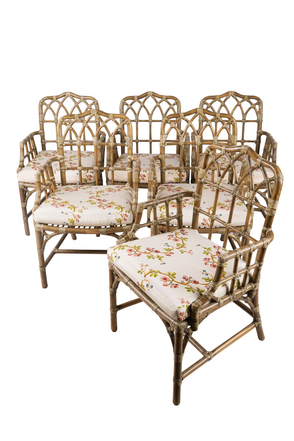 Appraisal: BOB HOPE OWNED SET OF SIX MCGUIRE RATTAN ARMCHAIRSwith metal