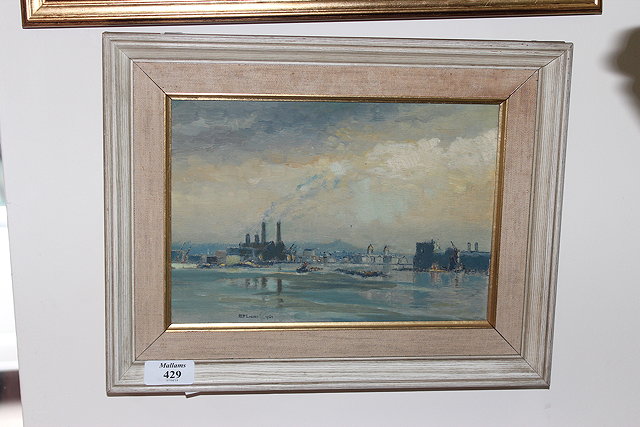 Appraisal: R C D LOWRY OIL ON BOARD industrial waterside scene