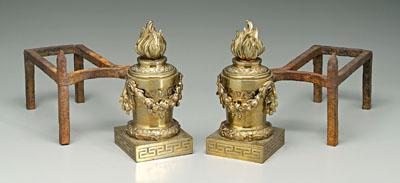 Appraisal: Pair Louis XVI style brass chenet cast brass with flame