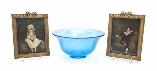 Appraisal: A Depression Glass Center Bowl having blue stretch finish together