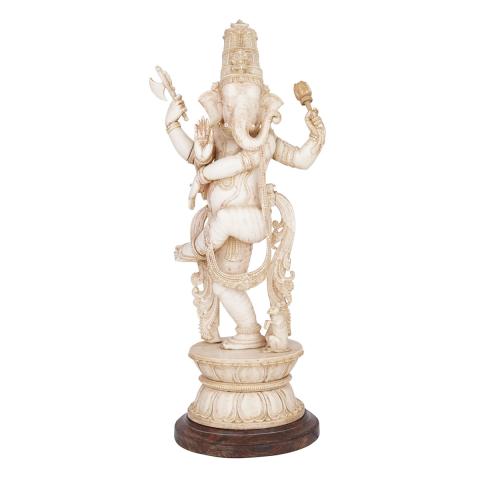 Appraisal: A Large and Rare Carved Ivory Figure of Ganesha with