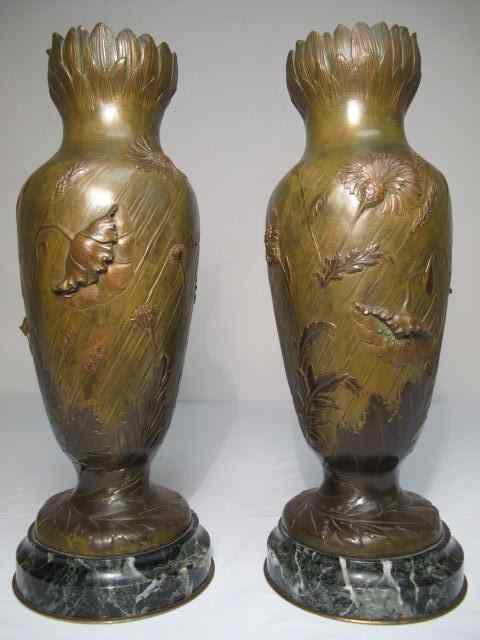 Appraisal: Pair Art Nouveau bronze vases France circa Signed ''Abel'' near