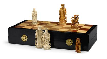 Appraisal: Monumental Chinese elephant ivory chess set Comprised of thirty-two pieces