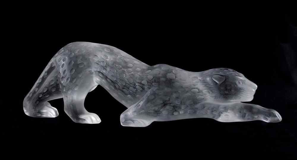 Appraisal: LALIQUE FRENCH CRYSTAL LEOPARD ''l X '' tall Frosted crystal