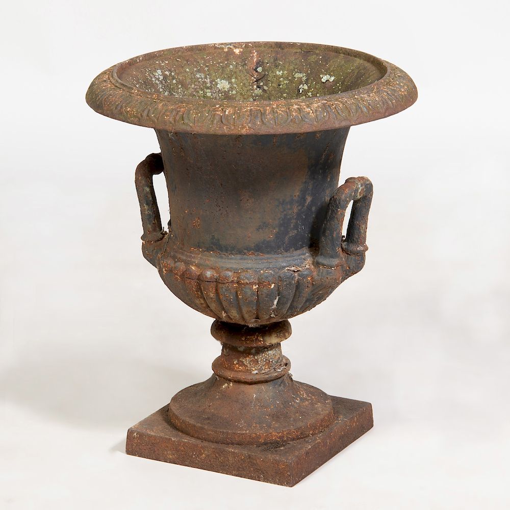 Appraisal: Cast Iron Two-Handled Garden Urn x in Condition Rusty throughout