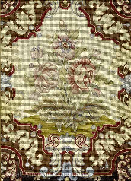 Appraisal: A Vintage Needlepoint Floral Panel the central bouquet in pale