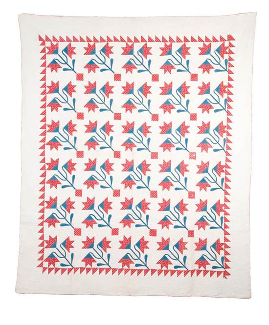 Appraisal: QUILT Probably Midwestern mid th century cotton Carolina Lily pattern