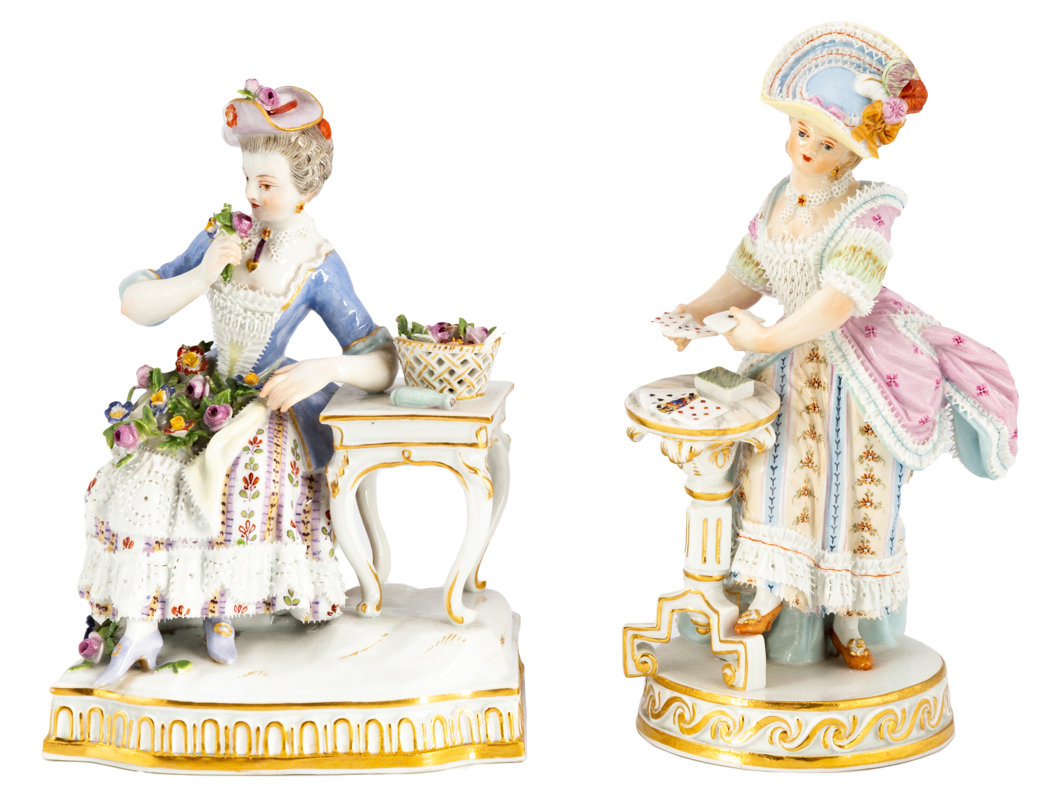 Appraisal: TWO MEISSEN FIGURINES OF LADIES th century Crossed swords mark