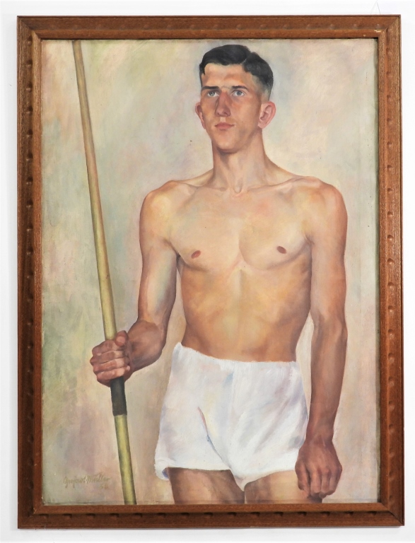 Appraisal: WWII GERMAN SPORTS PORTRAIT Germany Framed portrait of a shirtless