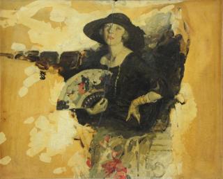 Appraisal: CORNWELL Dean Oil on Board Illustration Beauty with a Fan