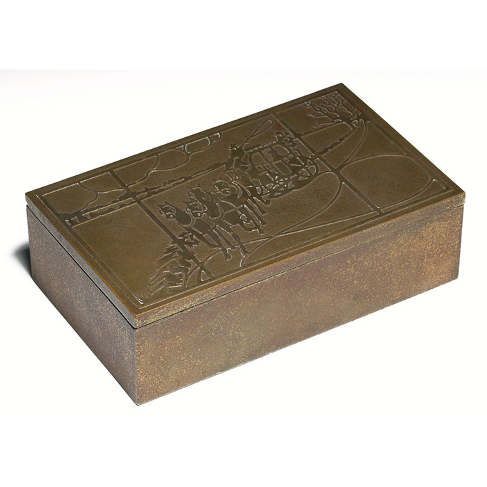 Appraisal: Silver Crest humidor decorated bronze with a stagecoach design original