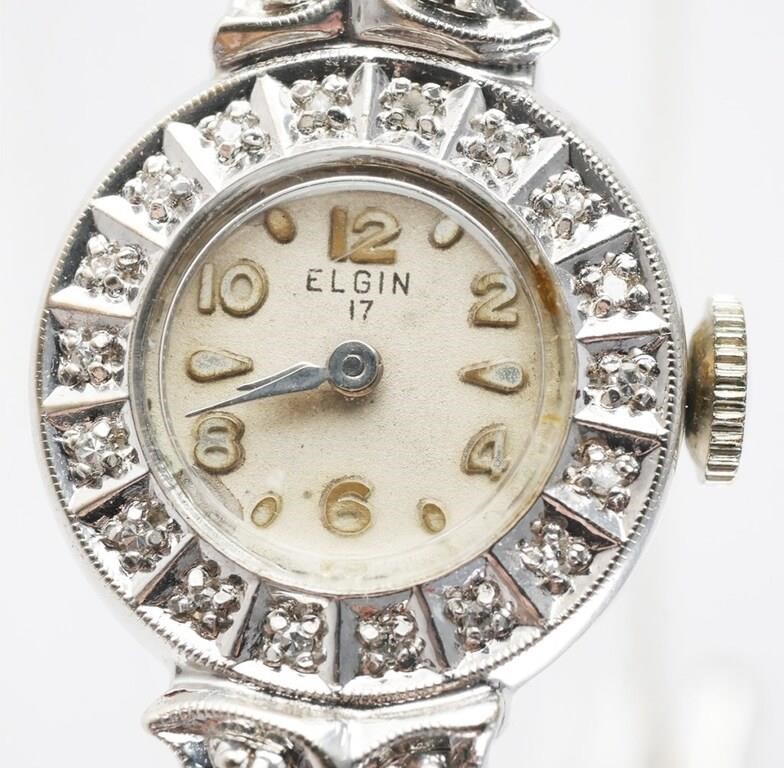 Appraisal: Ladies Elgin K white gold and diamond wristwatch Approx pts