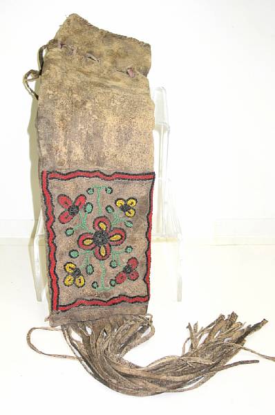 Appraisal: A Great Lakes beaded tobacco bag overall length in