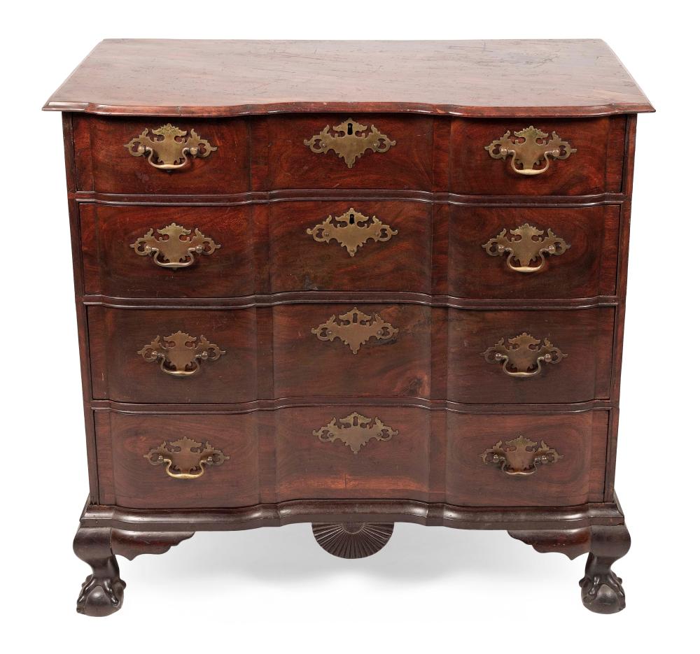 Appraisal: EXCEPTIONAL CHIPPENDALE BLOCK-FRONT BUREAU ATTRIBUTED TO HENRY RUST SALEM MASSACHUSETTS