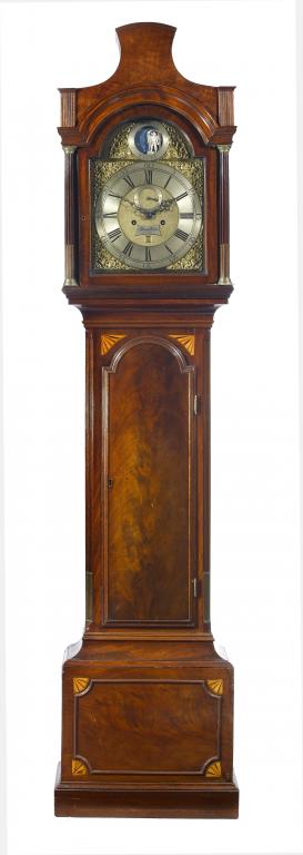 Appraisal: A GEORGE III MAHOGANY LONGCASE CLOCK the brass break-arched dial