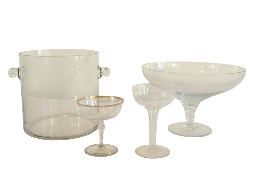 Appraisal: Crystal Champagne Coupes Ice Bucket and Compote Lot Set of