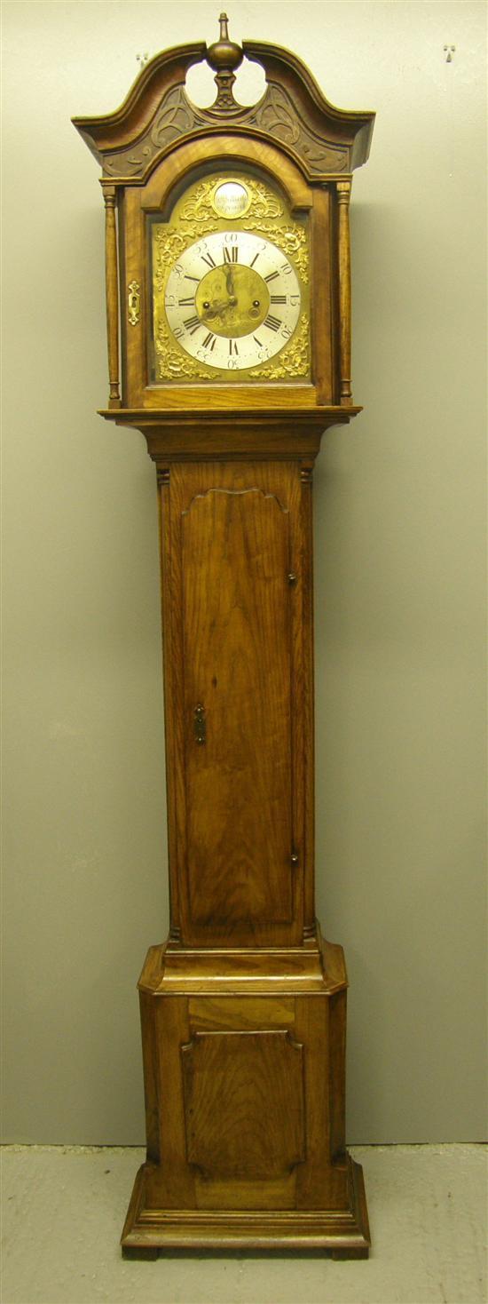 Appraisal: th century Danish oak longcase clock the brass and silvered