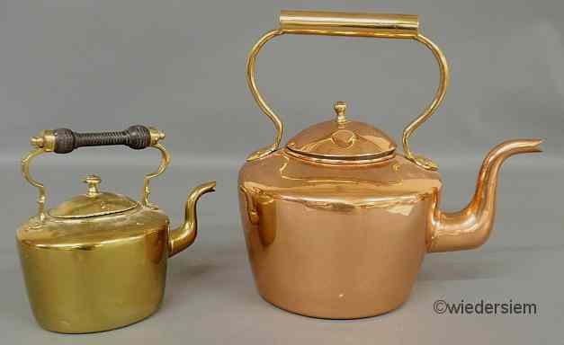 Appraisal: Continental copper hot water kettle with a brass handle ''h