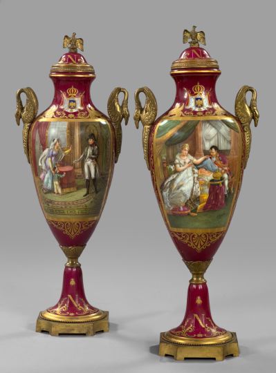 Appraisal: Tall Pair of Sevres-Style Porcelain Garniture Vases fourth quarter th