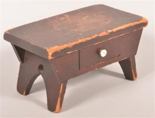 Appraisal: PA th Century Softwood Footstool with Skirt Drawer Pennsylvania th