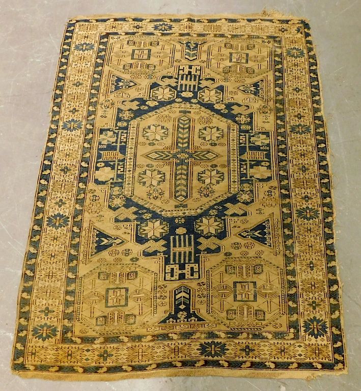 Appraisal: Chinese Blue Cream Floral Geometric Carpet Rug China th Century