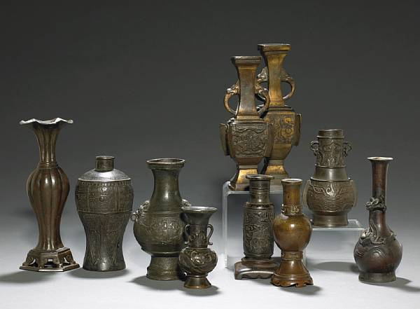 Appraisal: A group of ten small bronze vases Qing Dynasty and