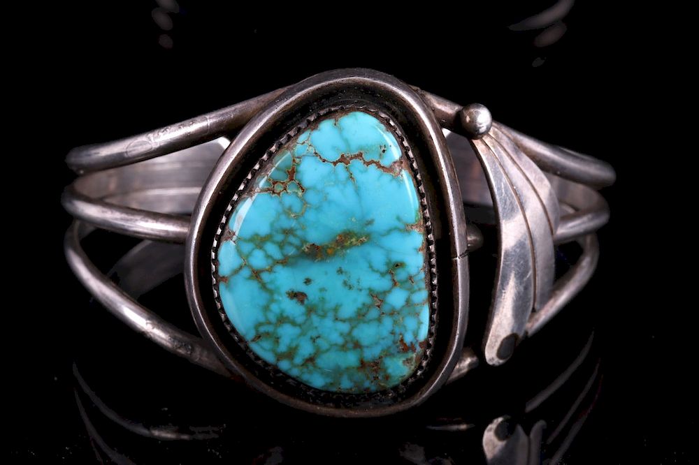 Appraisal: Navajo Sterling Silver and Blue Gem Turquoise Cuff For your