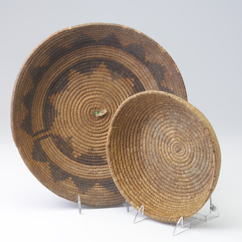 Appraisal: Pair of coiled Native Americna baskets Rod-coiled tray with round