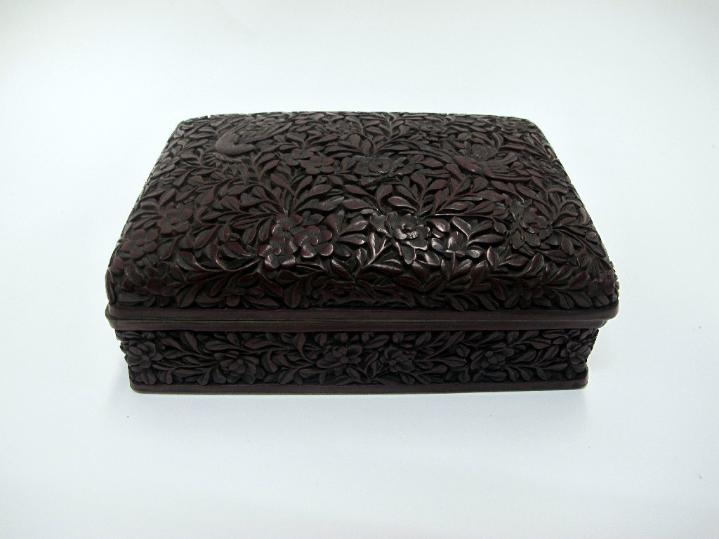 Appraisal: Chinese carved cinnabar and metal mounted box with carved foliate