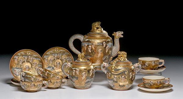 Appraisal: SATSUMA TEA SERVICE WITH DRAGONS AND LOHANS pieces late Meiji