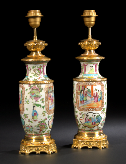 Appraisal: Good Pair of Chinese Export Porcelain Vases now mounted as