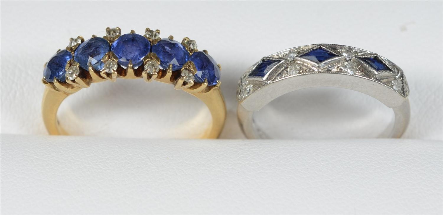 Appraisal: K WG rings each with small diamonds and blue stones