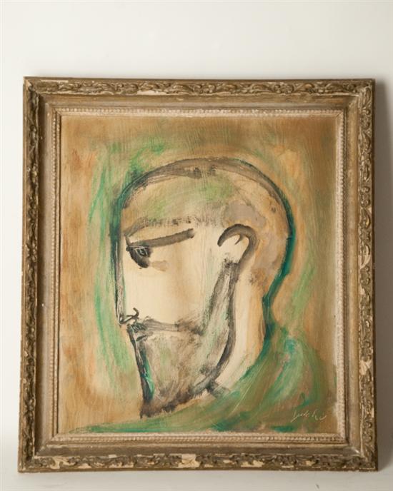 Appraisal: Artist Unknown Profile Portrait of Man with Beard Mixed media