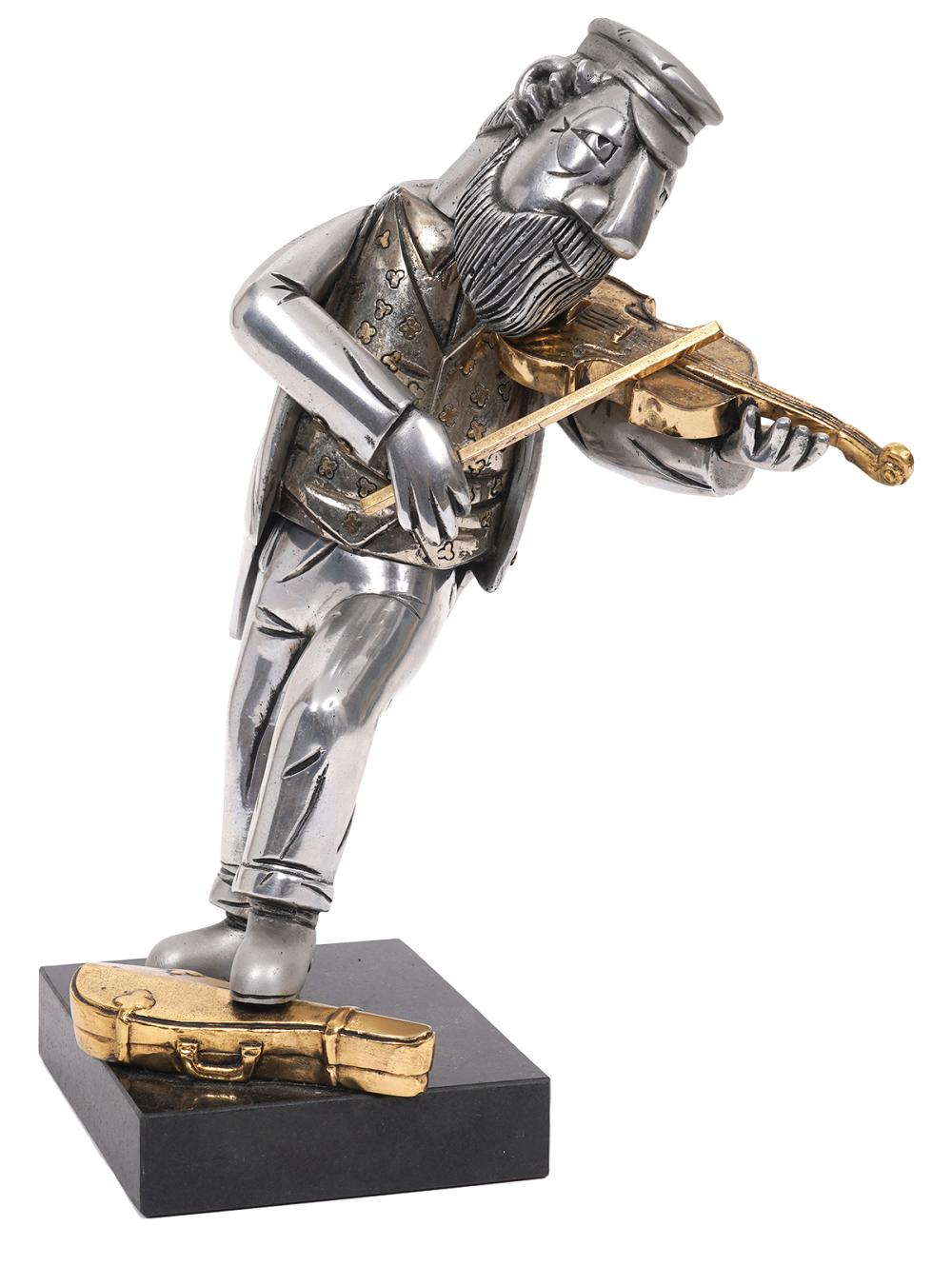 Appraisal: FRANK MEISLER SCULPTURE 'HASIDIC FIDDLER'Frank Meisler Poland - Mixed metal