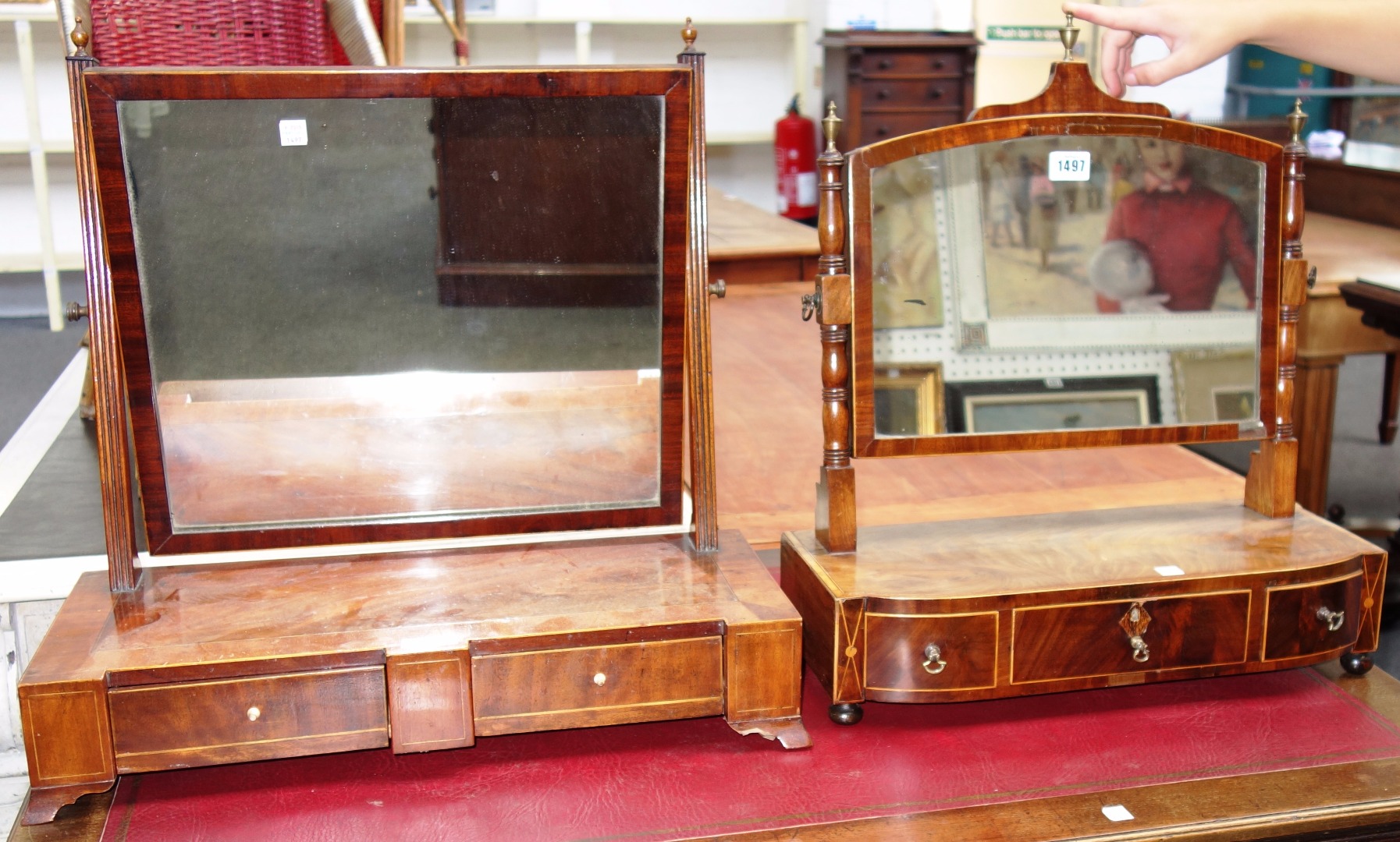 Appraisal: A William IV tulipwood banded mahogany toilet mirror with bow