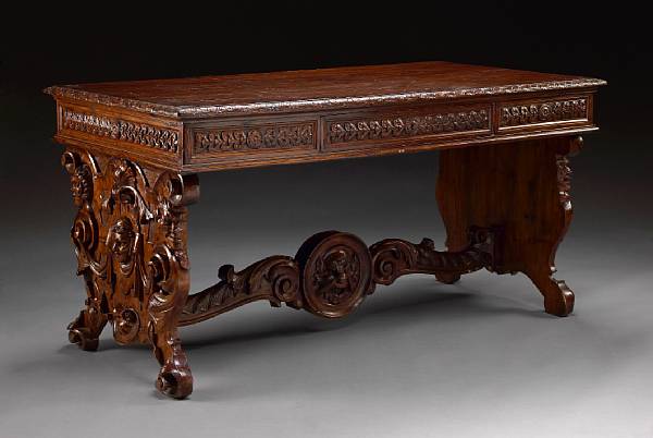 Appraisal: An good Italian Renaissance style walnut library table first half