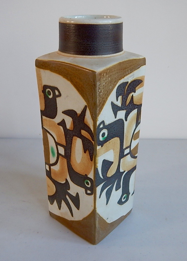 Appraisal: A Royal Copenhagen Fajance square section vase decorated with birds